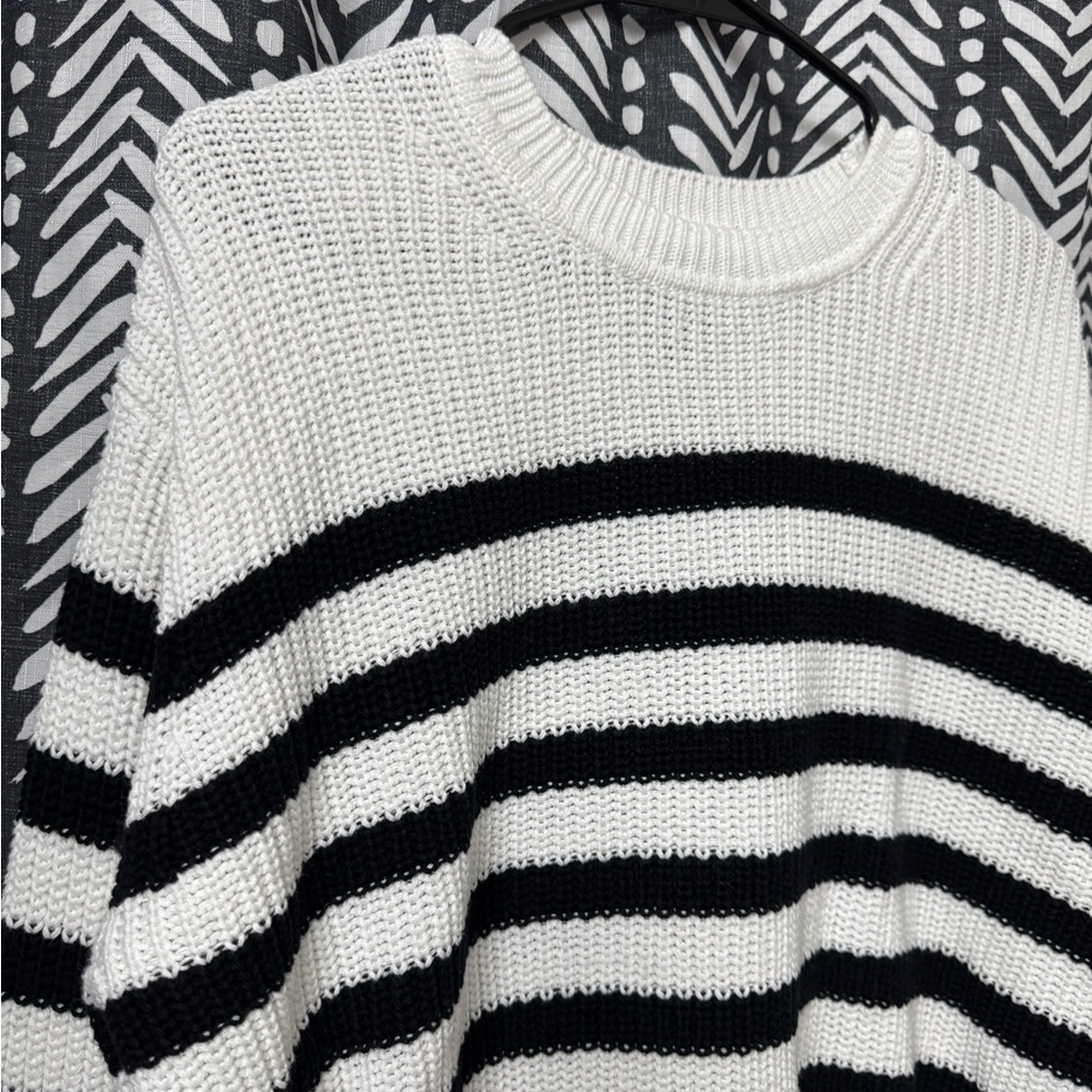 GAP Black and White Striped Crew Neck Sweater - Picture 2 of 5